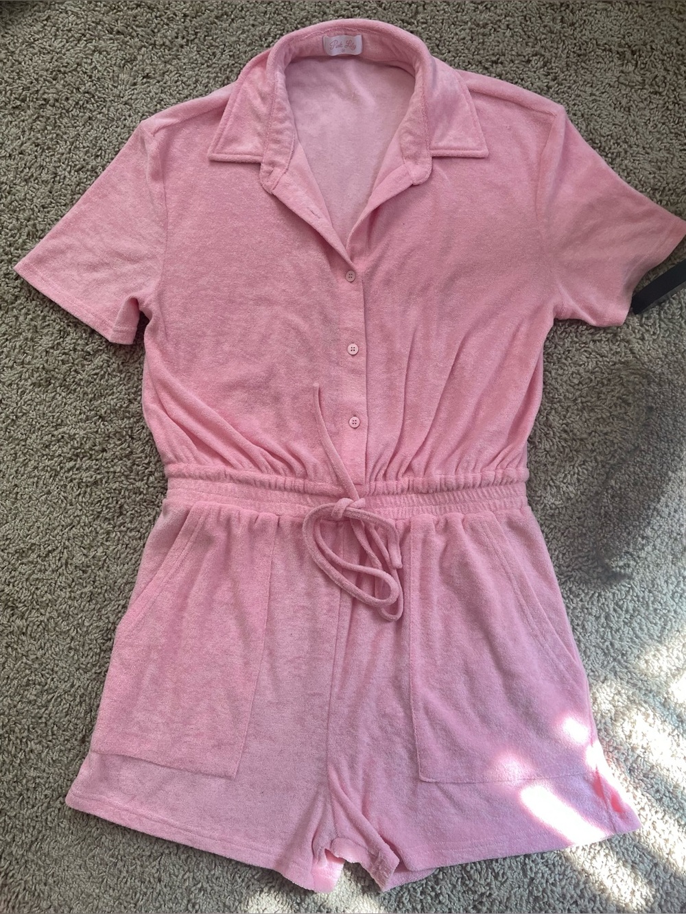 Pink Lily Terry Cloth Romper Pink Sz M in gently used condition